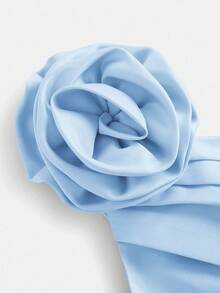 Girlism Tween Girl Elegant Luxurious Shoulder 3D Floral One Shoulder Ruffle Ball Gown Short Prom Dress - Baby Blue - View 3