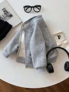 SHEIN Abyboy Babygirl 灰色纹理面料休闲夹克，适合秋冬季 - 灰色 - 查看 6