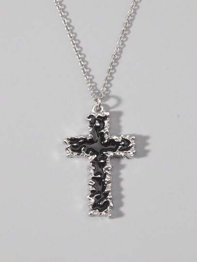 Goth 1pc Glamorous Titanium Alloy Cross Charm Necklace For Women For Dating Gift