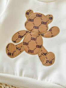 SHEIN 新生男婴休闲可爱卡通图案长袖卫衣和裤子套装，秋冬 - 彩色 - 查看 7