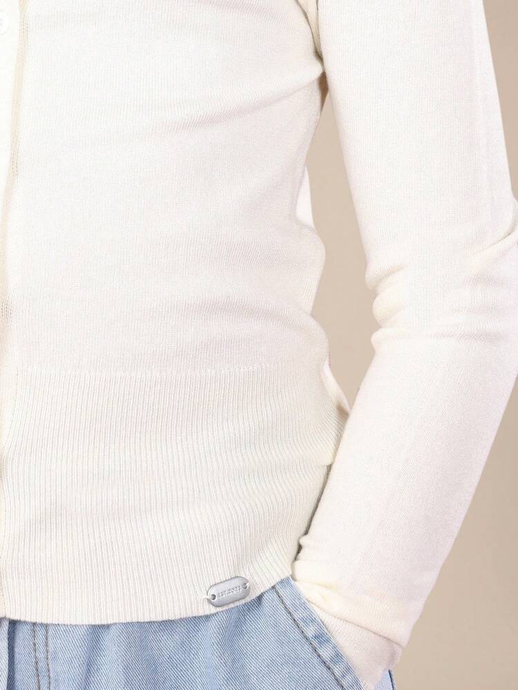 Button Front Ribbed Knit Cardigan With Long Sleeves