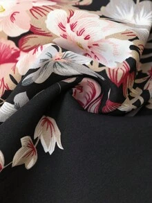 Brillora Floral Print Belted Wide Leg Jumpsuit - Black - View 7