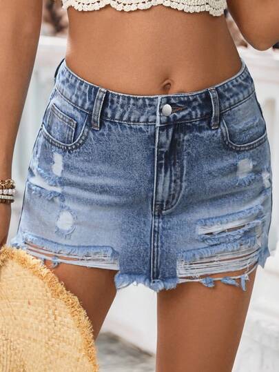 EMERY ROSE 大码女式夏季休闲口袋牛仔迷你裙