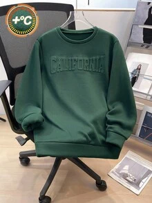 SHEIN Teens Boys' Casual Loose Comfortable Versatile Solid Color Embossed Pattern Crew Neck Sweatshirt Fall Winter - Dark Green - View 7