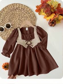 SHEIN Baby Mädchen süßes Farbblock Langarm Kleid, Sommer Urlaubsoutfit