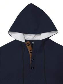 Manfinity Homme 男士两件套撞色抽绳连帽运动衫和运动裤休闲运动服男士运动套装秋季服装 - 藏蓝色 - 查看 4