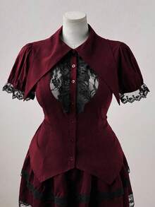 Sweetra Plus Size Women's Casual Black Short Sleeve Shirt, Rave - Burgundy - View 3