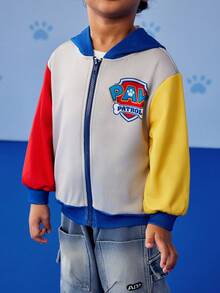 SHEIN | PAW Patrol Young Boy Cute Cartoon Puppy Print Colorblock Long Sleeve Hooded Zip-Up Knit Outdoor Casual Coat - Multicolor - View 2