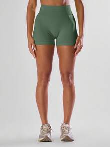 Musera Sport 高腰迷你短裤，舒适运动，适合健身房、跑步、网球、板式网球、瑜伽、普拉提、日常休闲等运动。 - 軍綠色 - 查看 2