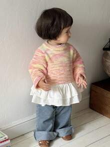 DAZY Toddler Girls' Ombre Korean Style Crew Neck Long Sleeve Sweater, Autumn/Winter - Dusty Pink - View 4