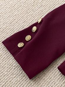 EMERY ROSE Fashionable Commuter Solid Color Double-Breasted Suit Jacket - Burgundy - View 6