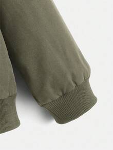 SHEIN Tween Boy 休闲保暖内衬拉链连帽夹克，秋冬保暖 - 軍綠色 - 查看 4