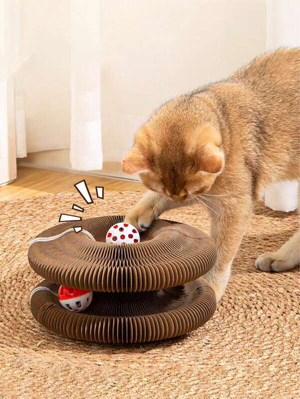 PETSIN 1 peça de brinquedo interativo para arranhar gatos, órgão mágico, com sino para aliviar o tédio, placa de papelão ondulado para arranhar gatos (pode ser emendada e alongada), bola de cor aleatória