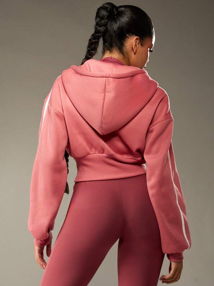 MISSGUIDED Cropped Zip Up Hoodie With Drawstring And White Stripe Christmas