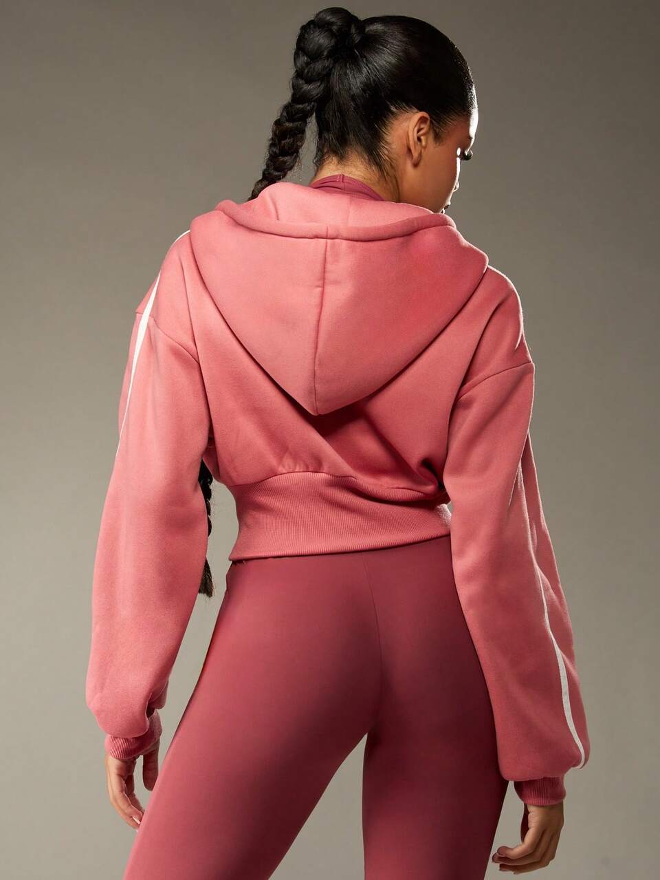MISSGUIDED Cropped Zip Up Hoodie With Drawstring And White Stripe Christmas