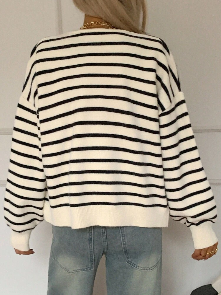 2pcs Women's Casual Contrast Stripe Camisole Cardigan Sweater Set, Autumn