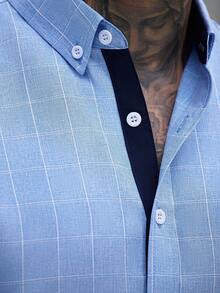 Manfinity Mode Men's Business Casual Plaid Long Sleeve Shirt, Fall