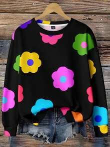 EMERY ROSE Sudadera con estampado floral y hombros caídos en otoño/invierno de talla grande - Multicolor - Ver 1