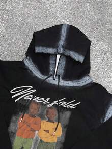 Manfinity Dauomo Hot-Selling American Vintage Fall/Winter Fashion Hand-Painted Character Print Men's Hooded Sweatshirt - Multicolor - View 3