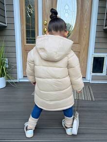 SHEIN Jednokolorowy, dziewczęcy, swobodny, ocieplany płaszcz z kapturem na jesień/zimę