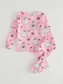 Cozy Pixies Ensemble de pyjama ajusté pour bébé fille avec imprimé citrouille, Top à manches longues en tricot doux et pantalon, automne - Multicolore - Voir 2