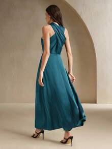 Anewsta 优雅交叉前无袖连衣裙，适合城市度假 - 藍色 - 查看 2