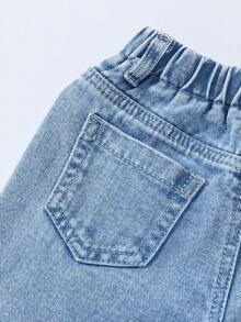 Baby Girls' Denim Wide Leg Pants, Sweet & Cute Casual Vacation Style, Recommended For School Outfit, Pink & Purple Butterfly Embroidered Felt Applique, Light Blue Washed Denim, Elastic Waistband For Comfort And Easy Wear, Loose Fit, Suitable For Home, Outings, Dates, Weekends, All-Year Versatile Denim Wide Leg Trousers Fall Winter - Light Wash - View 6