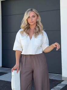 Jeta Ari Casual Versatile Boxy Cropped Denim Top For Summer - White - View 5