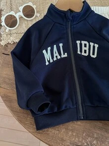 SHEIN Bộ đồ thể thao thường ngày 2 món cho bé trai/bé gái, áo khoác và quần dài có khóa kéo in họa tiết chữ dáng rộng, thích hợp cho các buổi đi chơi, đi học, tụ tập, trang phục thu/đông trở lại trường, chất liệu nỉ, dày dặn - Nhiều màu - Xem 5
