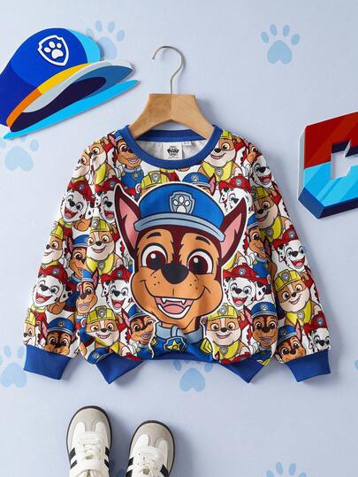 SHEIN | PAW Patrol Sweat-shirt ample à col ras-du-cou en tricot avec imprimé de chiot de dessin animé pour jeune garçon, automne/hiver