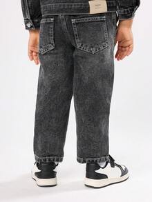 SUMWON 棉质儿童破洞宽松牛仔裤，带破洞细节，灰色牛仔工装裤，常规版型，休闲街头风格，冬季时尚裤装