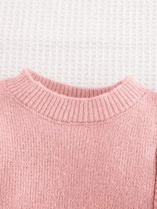 SHEIN Babygirl Khaki Ruffled Hem Long Sleeve Sweater Dress, Casual & Cute, Autumn/Winter - Pink - View 4