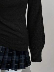 Sunspun Retro Fitted Deep V-Neck Stylish Sweater, Autumn/Winter - Black - View 6