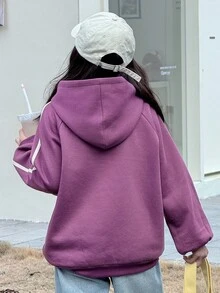 DAZY 女童印花连帽保暖长袖卫衣，秋冬季 - 紫色 - 查看 3