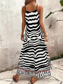 EMERY ROSE Vestido maxi holgado con estampado de leopardo para mujer, elegante para uso diario y vacaciones, verano - Negro - Ver 2