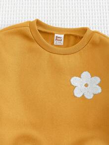 Cozy Pixies 2件套女婴花卉印花针织柔软圆领长袖运动衫和裤子套装