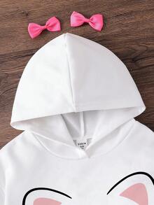 SHEIN Baby Mädchen Herbst/Winter, süßes Cartoon-Muster, Kapuzenpullover mit elastischem Bund und langen Hosen, Set – perfekt für Freizeit, Alltag und Schule im Herbst und Winter, warme und bequeme lange Ärmel, ideal für Freizeit, Alltag und Schule im Herbst und Winter, süße Kleidung, Kinder-Sweatshirt-Set, Mädchenkleidung mit Katzen, Zwillingsmädchenkleidung, passendes Mädchen-Outfit - Verschiedenfarbig - Übersicht 4