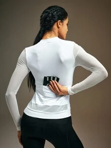 Powerista 女式白色字母印花骑行夹克，长袖，前拉链，秋冬女式骑行服