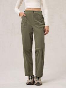 OutZeal 女士防水弹力可调节腰带贴袋户外裤，适合徒步露营，秋冬季穿着 - 綠色 - 查看 8