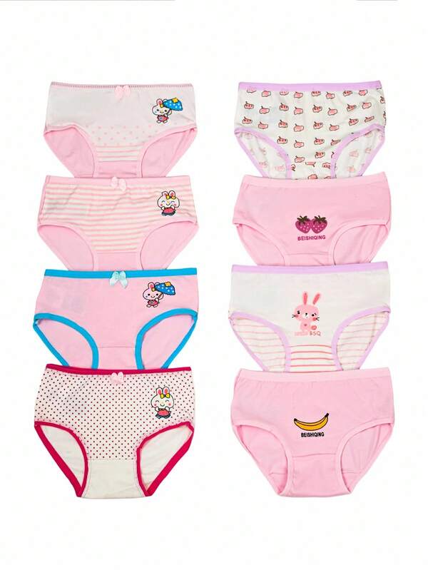 8pcs/Set Young Girl Cute Rabbit Print Tricolor Design Triangle Underwear