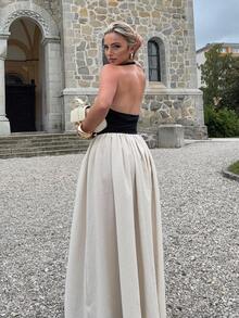 Jeta Ari 黑白撞色连衣裙，露背连衣裙，长裙，节日连衣裙，1 件女士露背撞色连衣裙，优雅无袖，适合日常穿着、外出、通勤、度假、约会等场合 - 彩色 - 查看 2