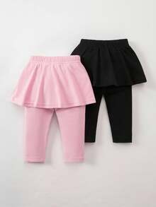 SHEIN 2pcs Baby Girls' Fashion Bow Print Leggings Set, Autumn/Winter Fall