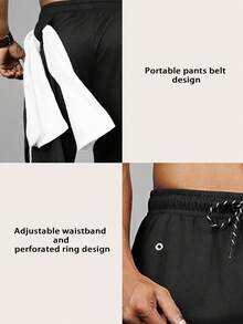 Manfinity Acti Log 男士撞色条纹抽绳腰带二合一运动裤 - 黑色 - 查看 2