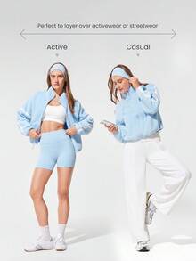 GLOWMODE Chaqueta de forro polar tipo nube, cálida, ligera, con cuello alto, puños elásticos, bolsillos con cremallera, cordón ajustable en la cintura, ajuste relajado y longitud hasta las caderas, para otoño, invierno, uso diario y casual al aire libre