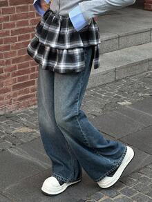 DAZY 青少年女孩日常穿着牛仔裤 - 深色水洗藍 - 查看 6