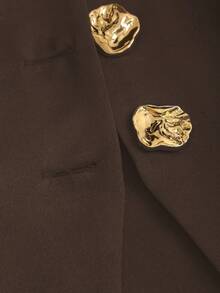 Sweetra 女士夏季服装 - 金色纽扣无袖上衣和飘逸阔腿裤，百搭 - 咖啡棕 - 查看 7