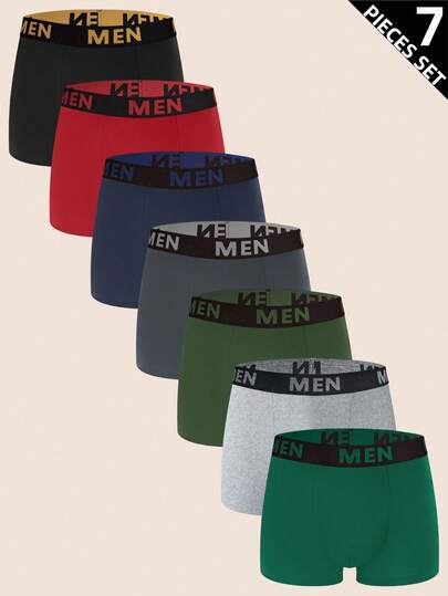 Manfinity Underwear&Sleepwear Basics 7pcs/Pack Men's Solid Color Briefs With Letter Waistband