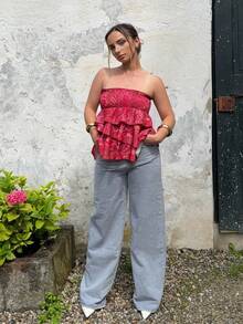 Jeta Ari Pantalones informales de mezclilla flojos de pierna recta para mujer con bolsillos