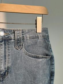 Elamini Summer Sexy Slim Washed Denim Mini Skirt - Light Wash - View 3