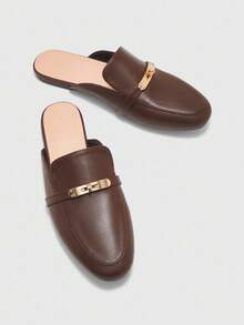 CUCCOO BIZCHIC Women's Round Toe Flat Casual Mule Shoes, Comfortable Loafers For Commuting, Shopping, Dating For Christmas Spring Shoes Fall Shoes - Brown - View 3